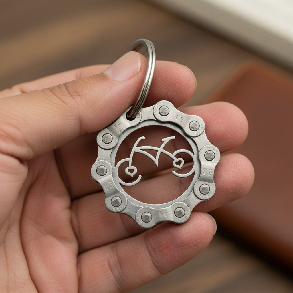 VB- Keychain - Stainless Steel Heart Hub Bicycle