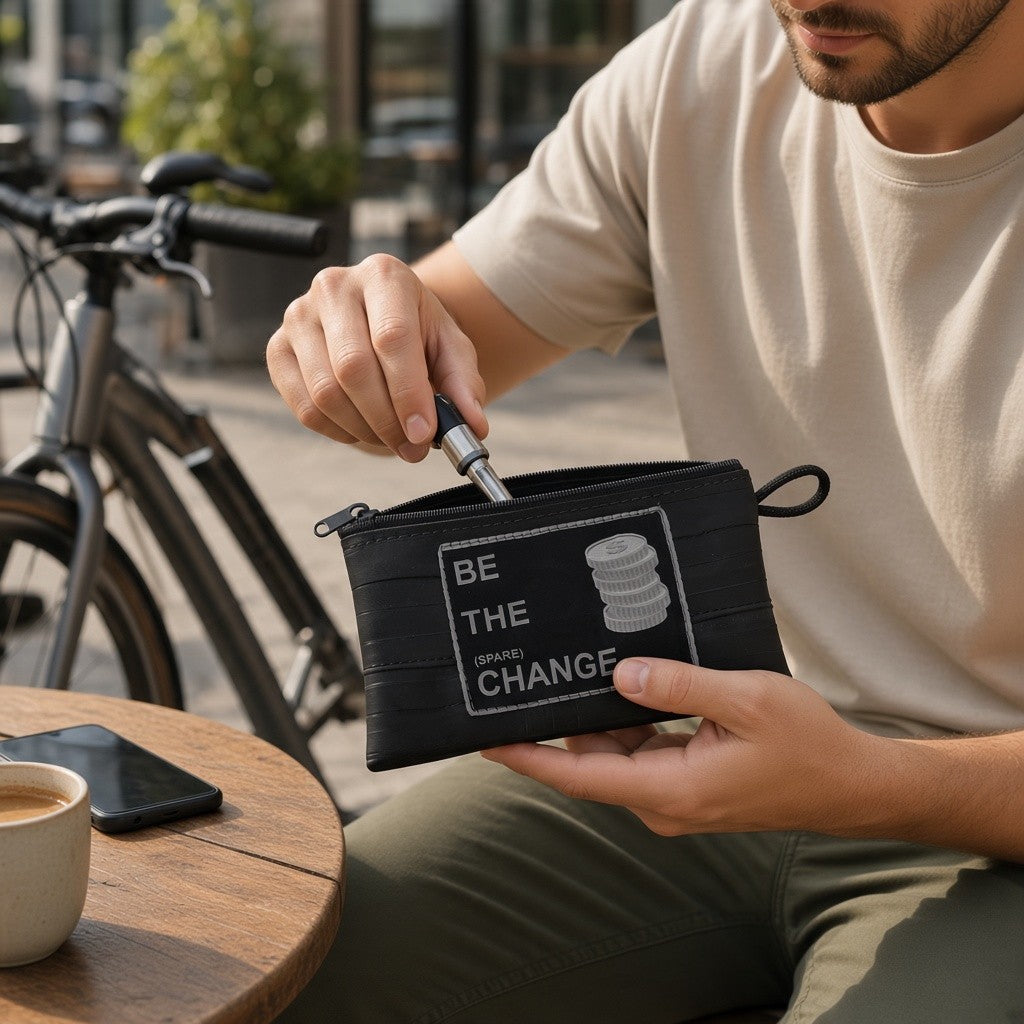 Catch Phrase Zipper Pouches - Bike Tube - Be The Change